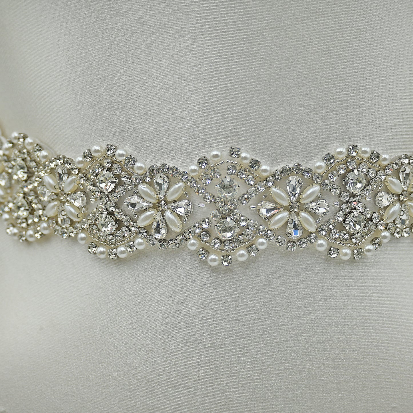 Bridella BS153 White Rhinestone & Pearl Belt