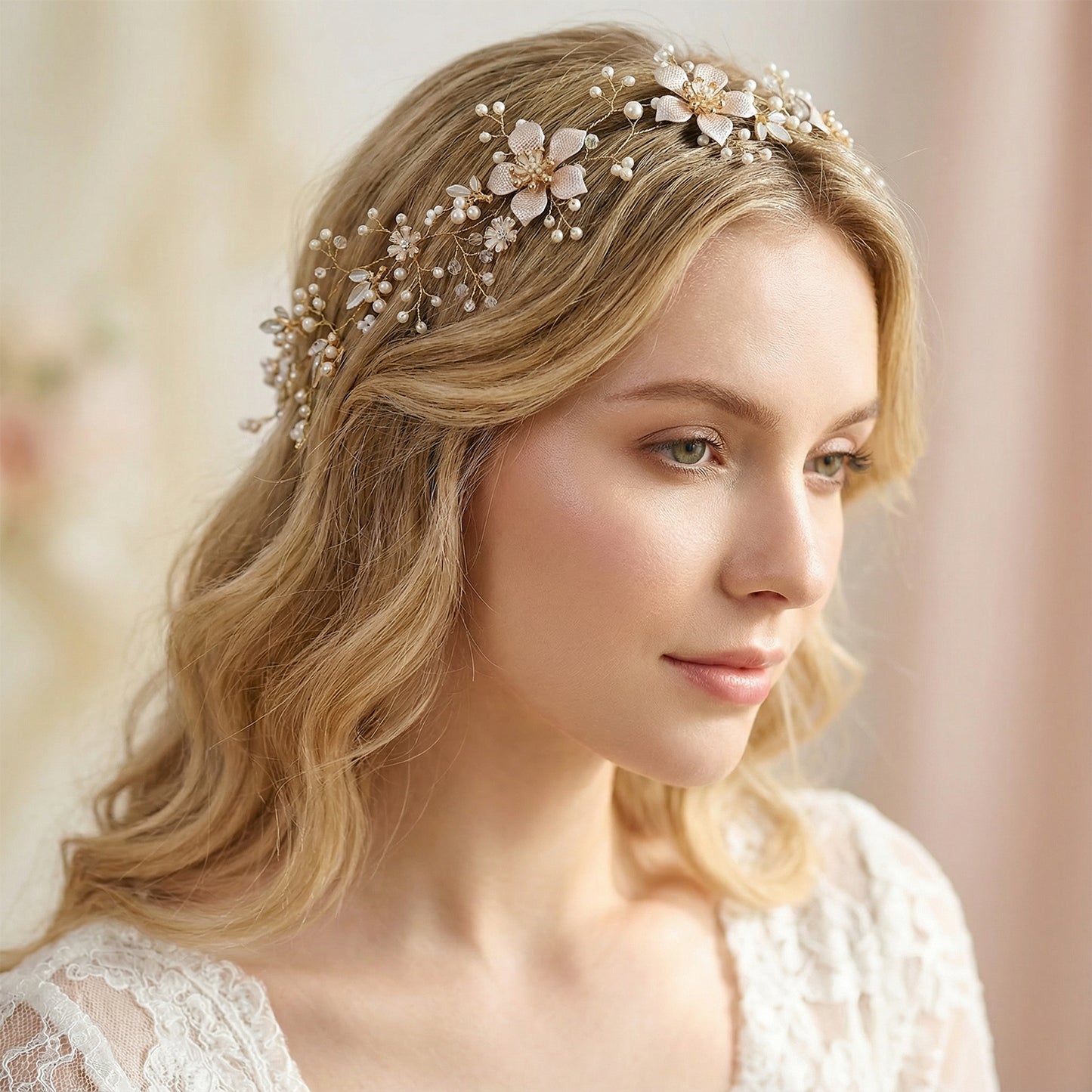 Bridella BHP357-G Gold Pearl & Alloy Headband