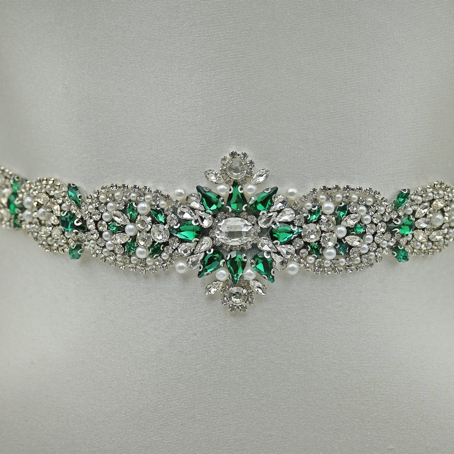 Bridella BS84KL Green Rhinestone & Pearl Belt