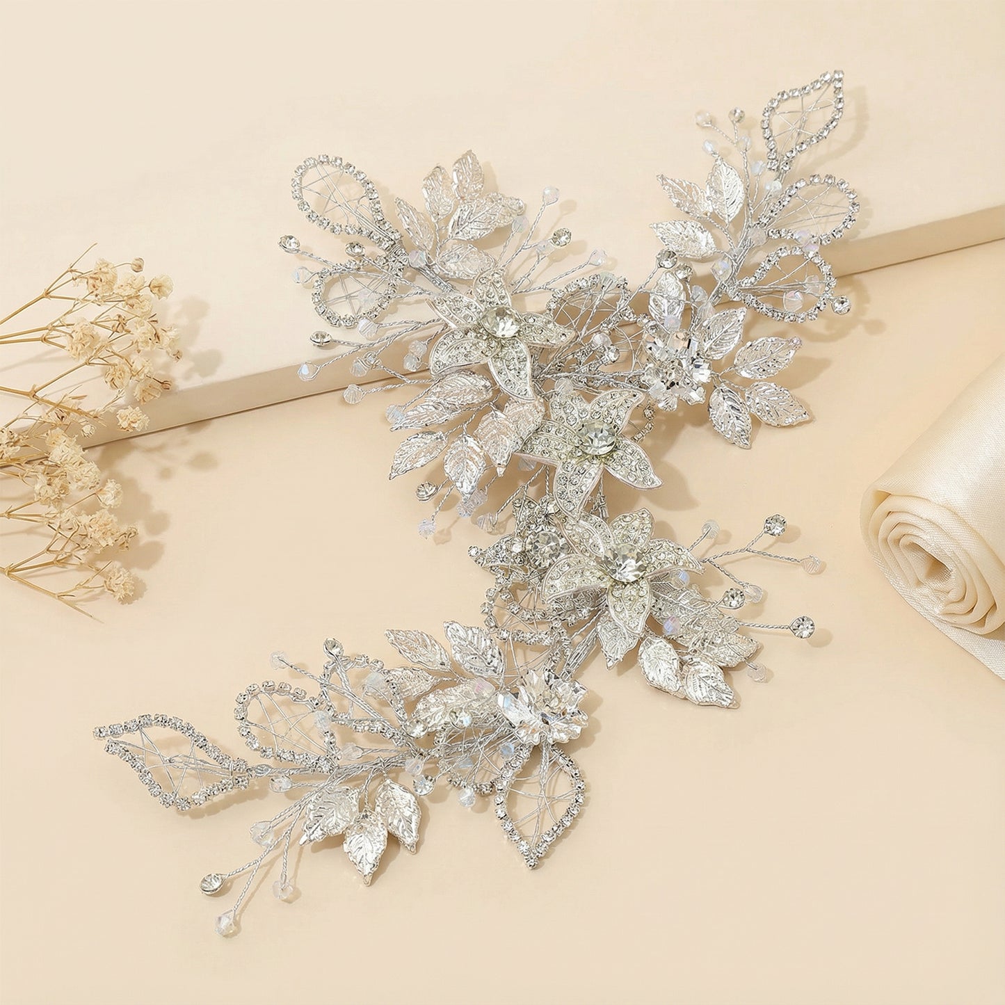 Bridella BHP282-S Silver Rhinestone & Pearl Headband