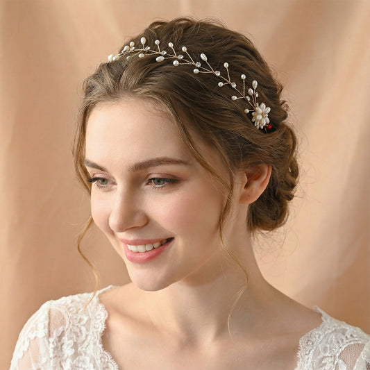 Bridella BHP35-G Gold Rhinestone & Pearl Headband