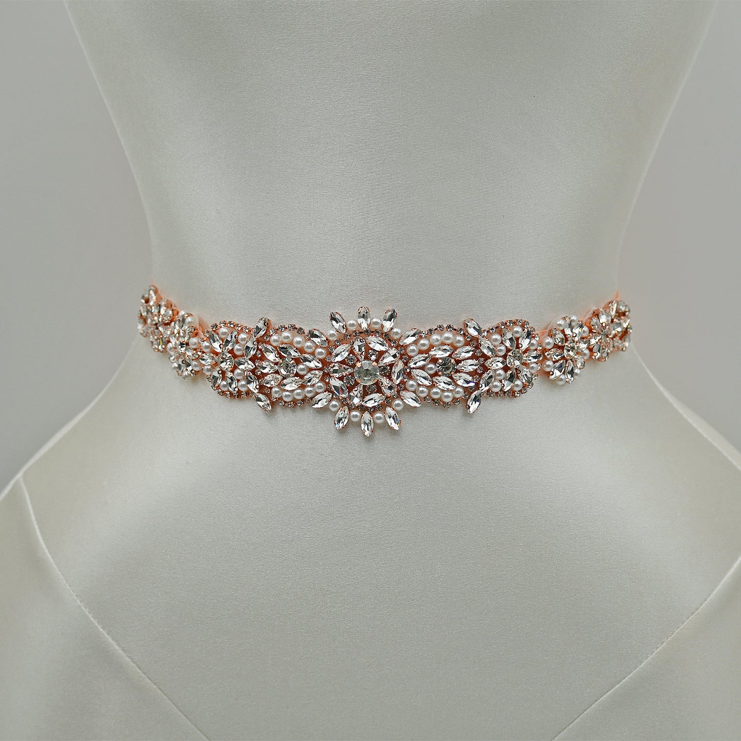 Bridella BS445RG-Retro Pink Rose Gold Rhinestone Pearl Belt