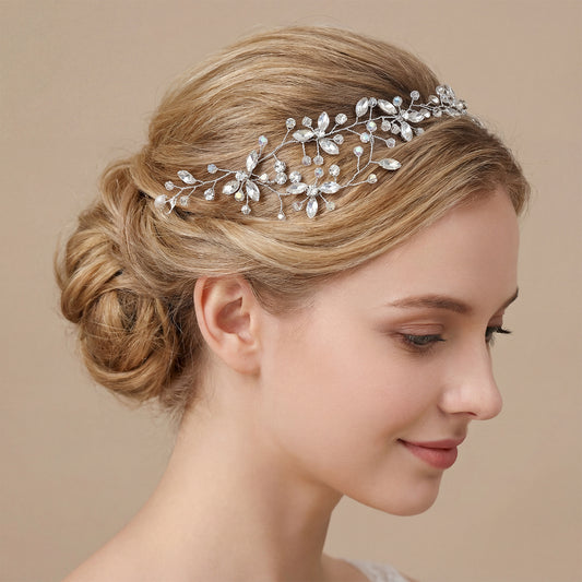 Bridella BHP142 Silver Rhinestone & Crystal Headband