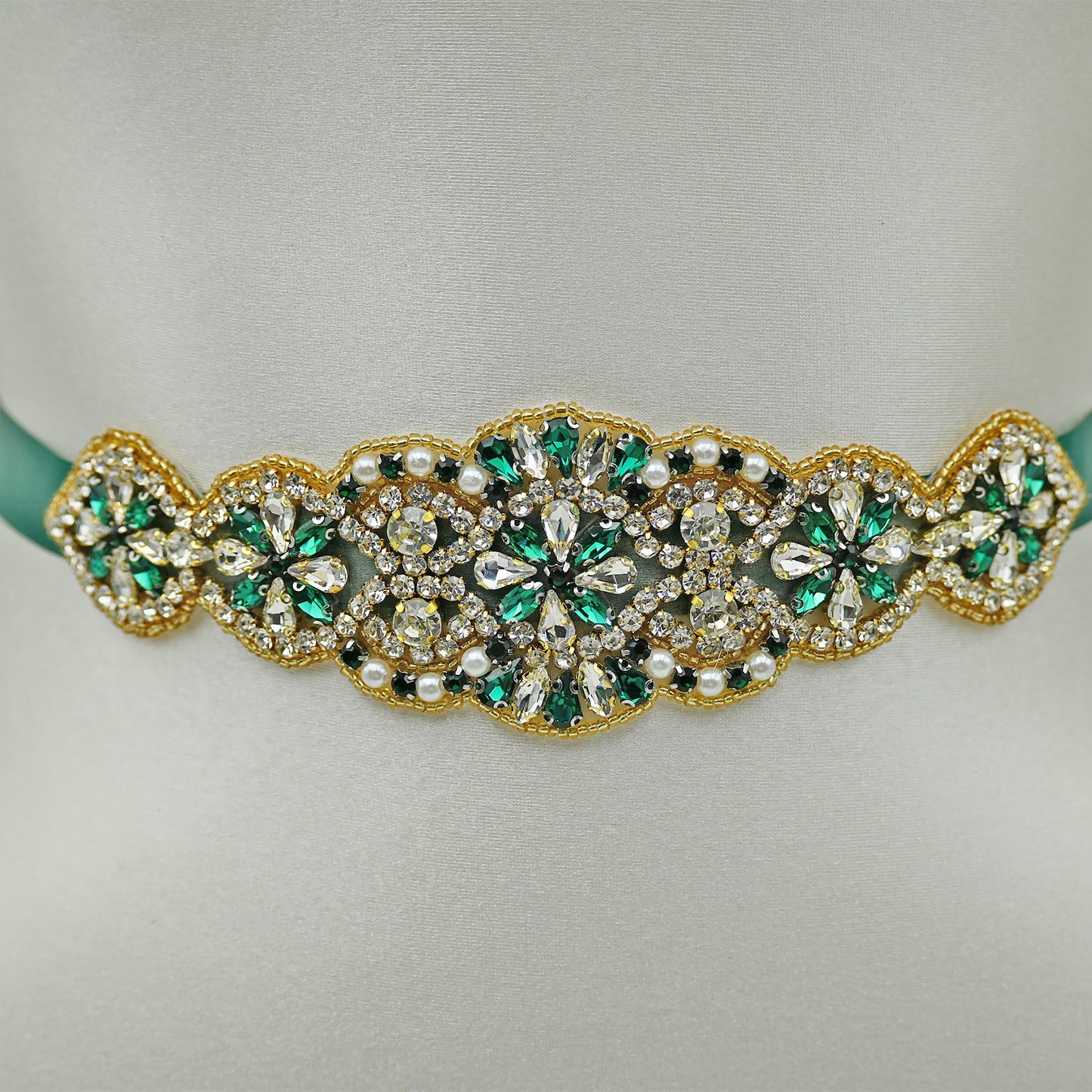Bridella BS94KL Green Rhinestone & Pearl Belt