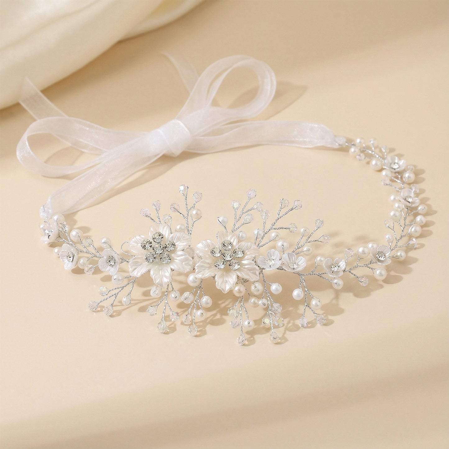 Bridella BHP295-S Silver Pearl & Crystal Headwear
