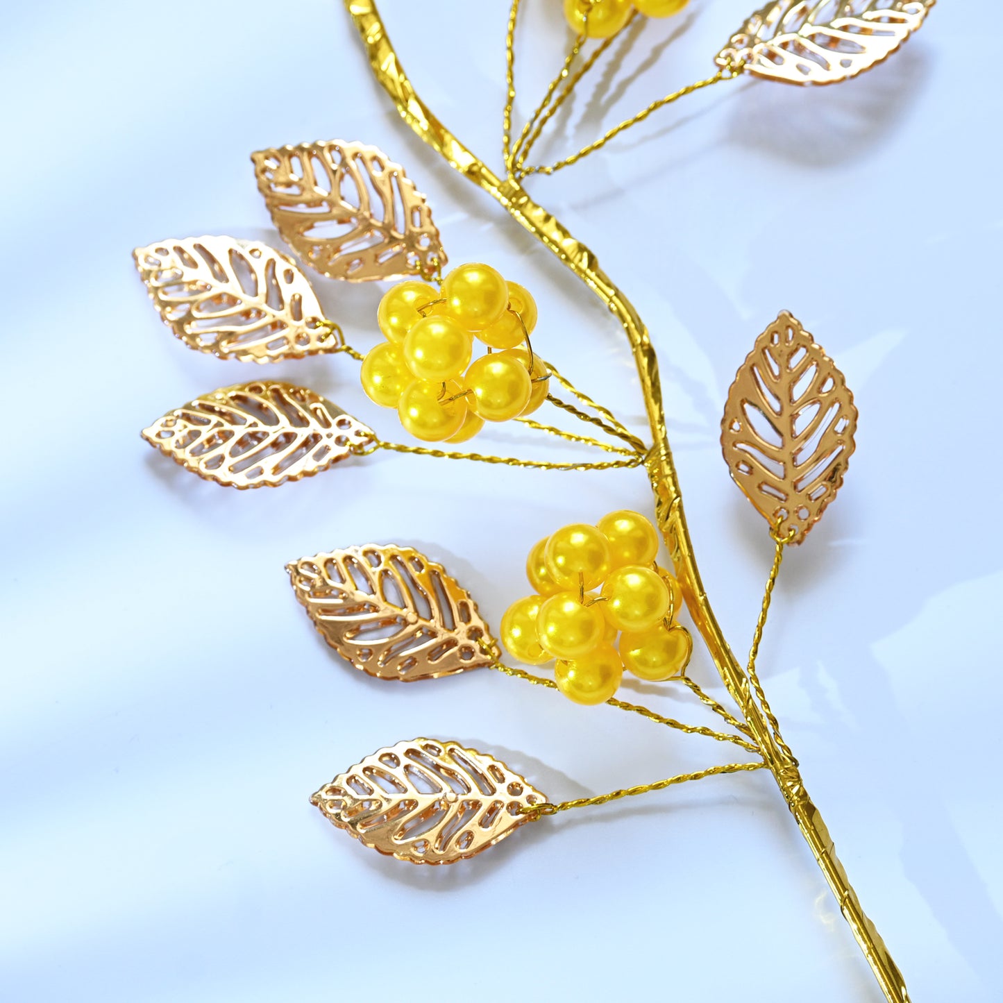 Golden Artificial Berry Stem with Metallic Leaves, Faux Red/Yellow Berry Picks K103