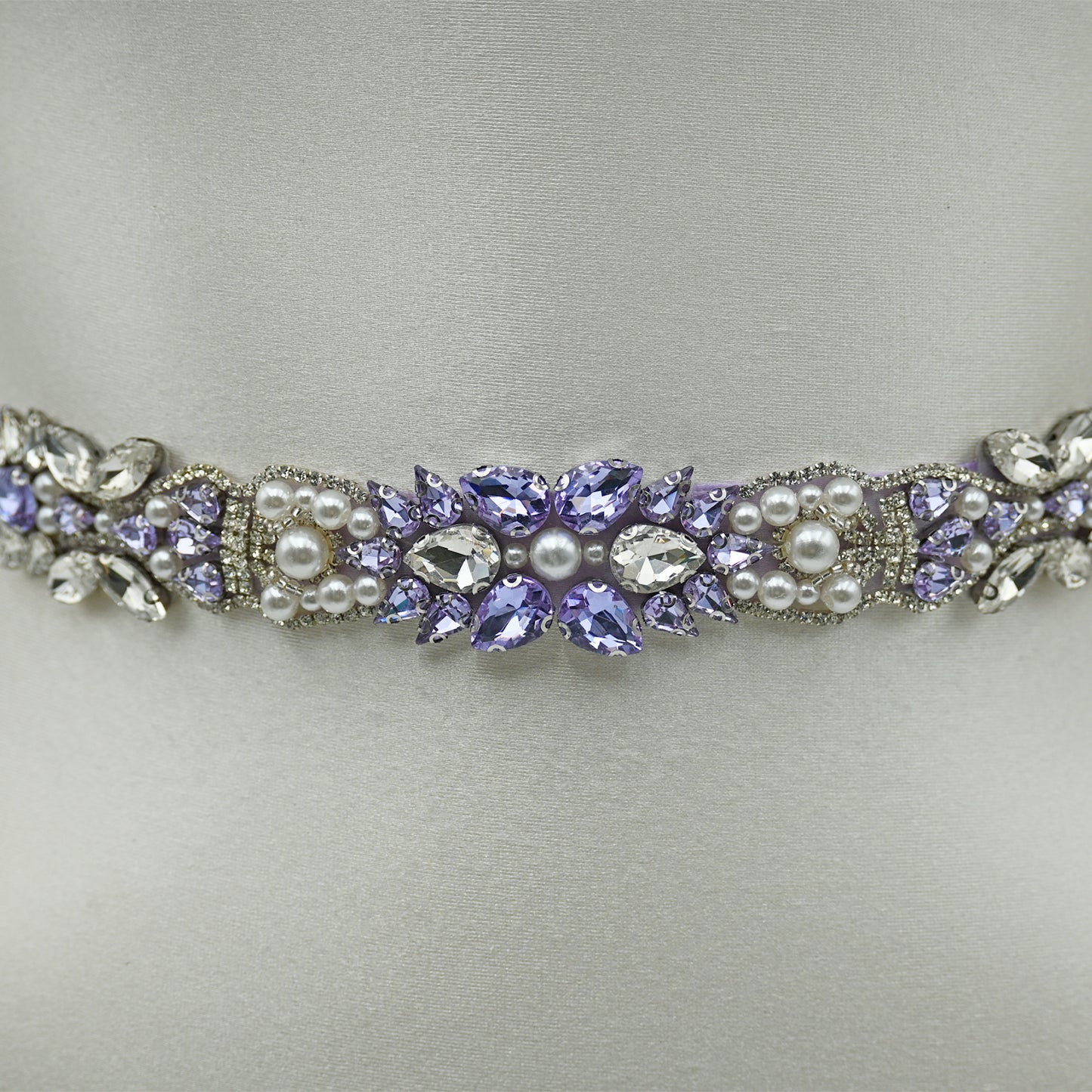 Bridella BS258-light purple Lavender Rhinestone & Pearl Belt