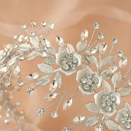 Silver Rhinestone Bridal Headband Wedding Hairpiece - Bridella BHP349-S