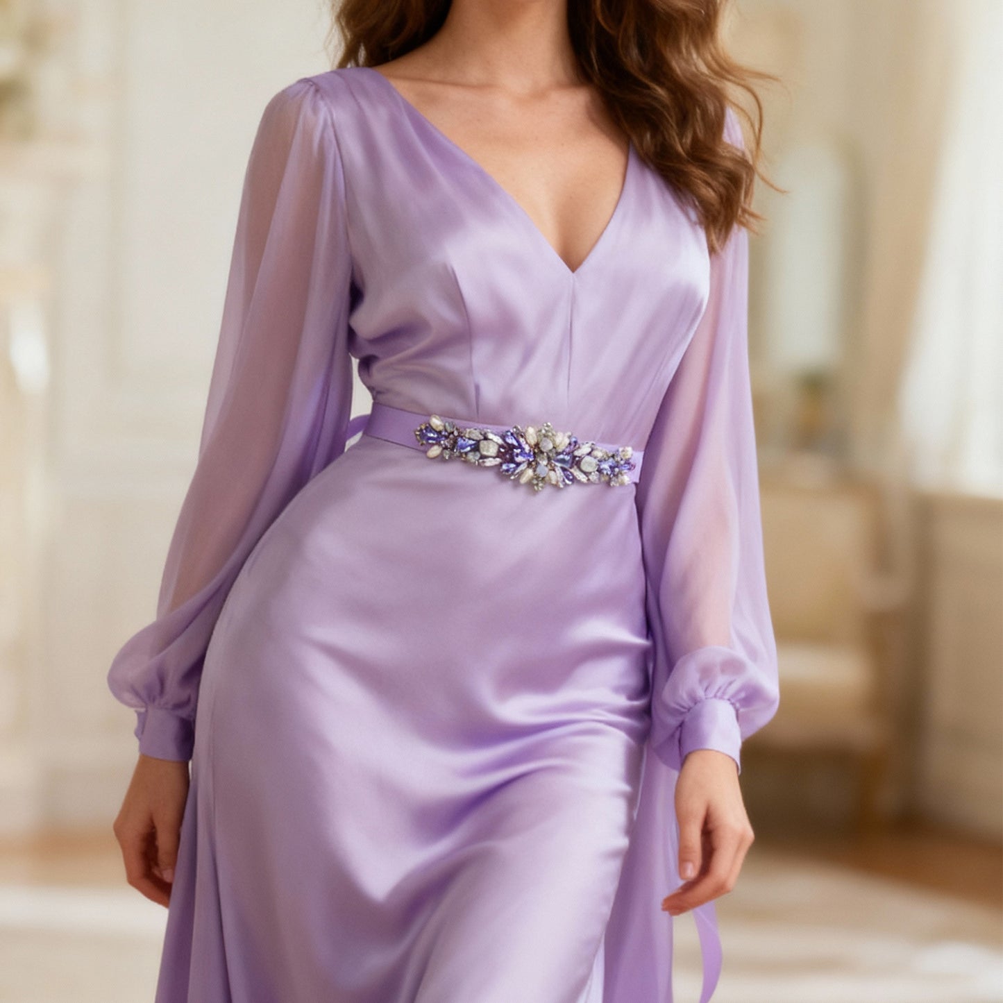 Bridella BS451L Lavender Rhinestone Belt