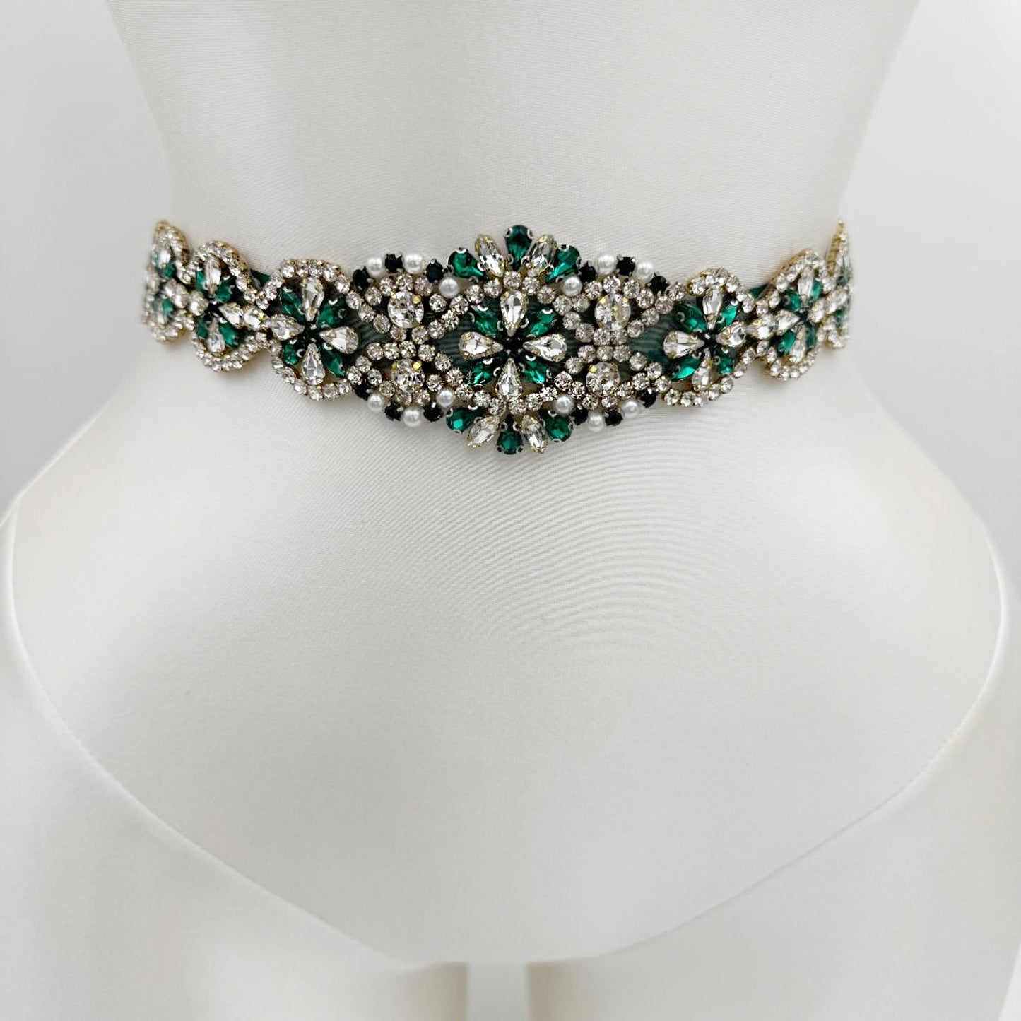 BS161KL emerald rhinestone pearl belt