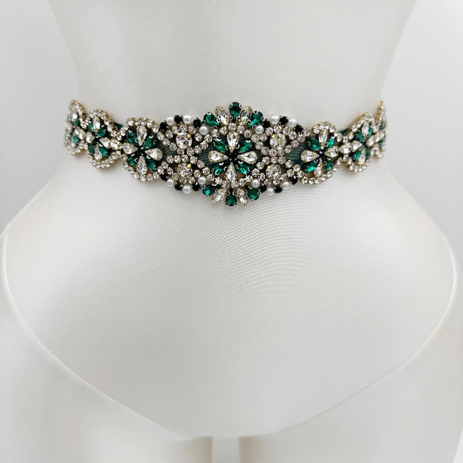 BS161KL emerald rhinestone pearl belt