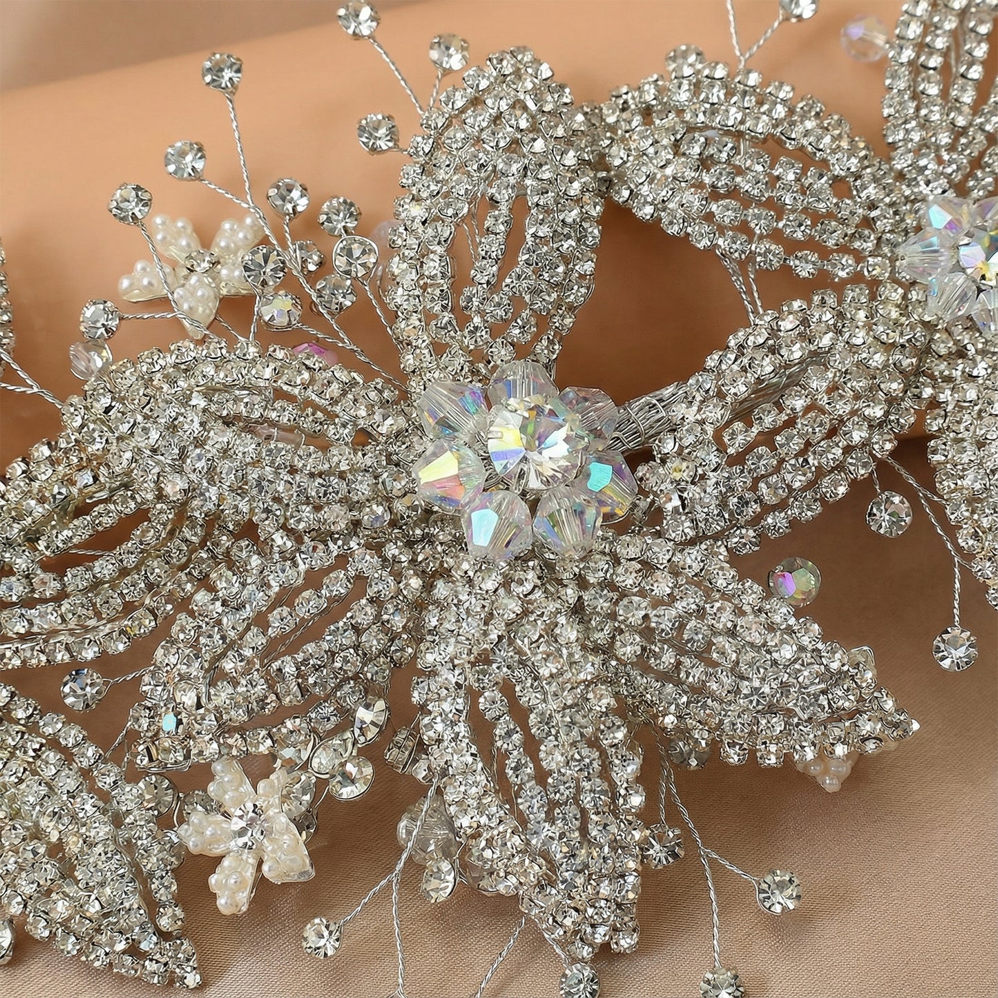 Bridella BHP252-S Silver Rhinestone & Pearl Crown