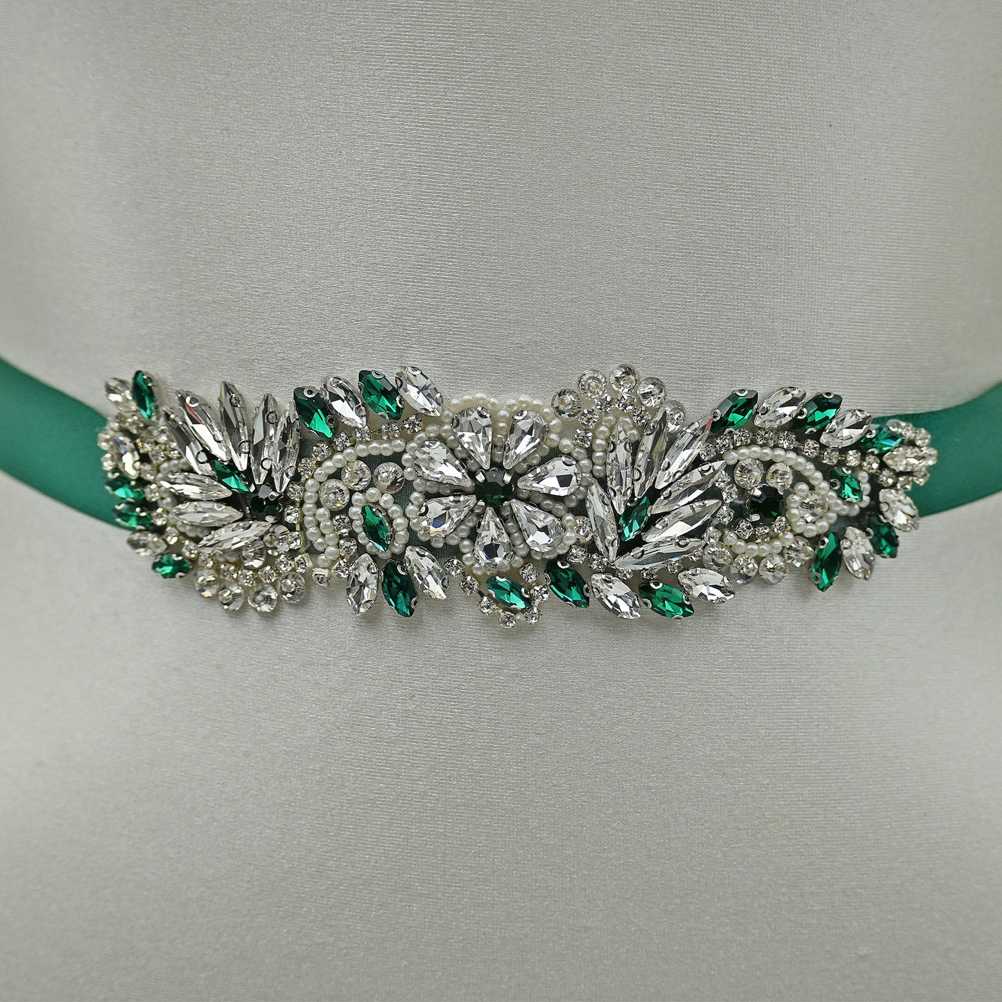 Bridella BS22 Green Rhinestone & Pearl Belt