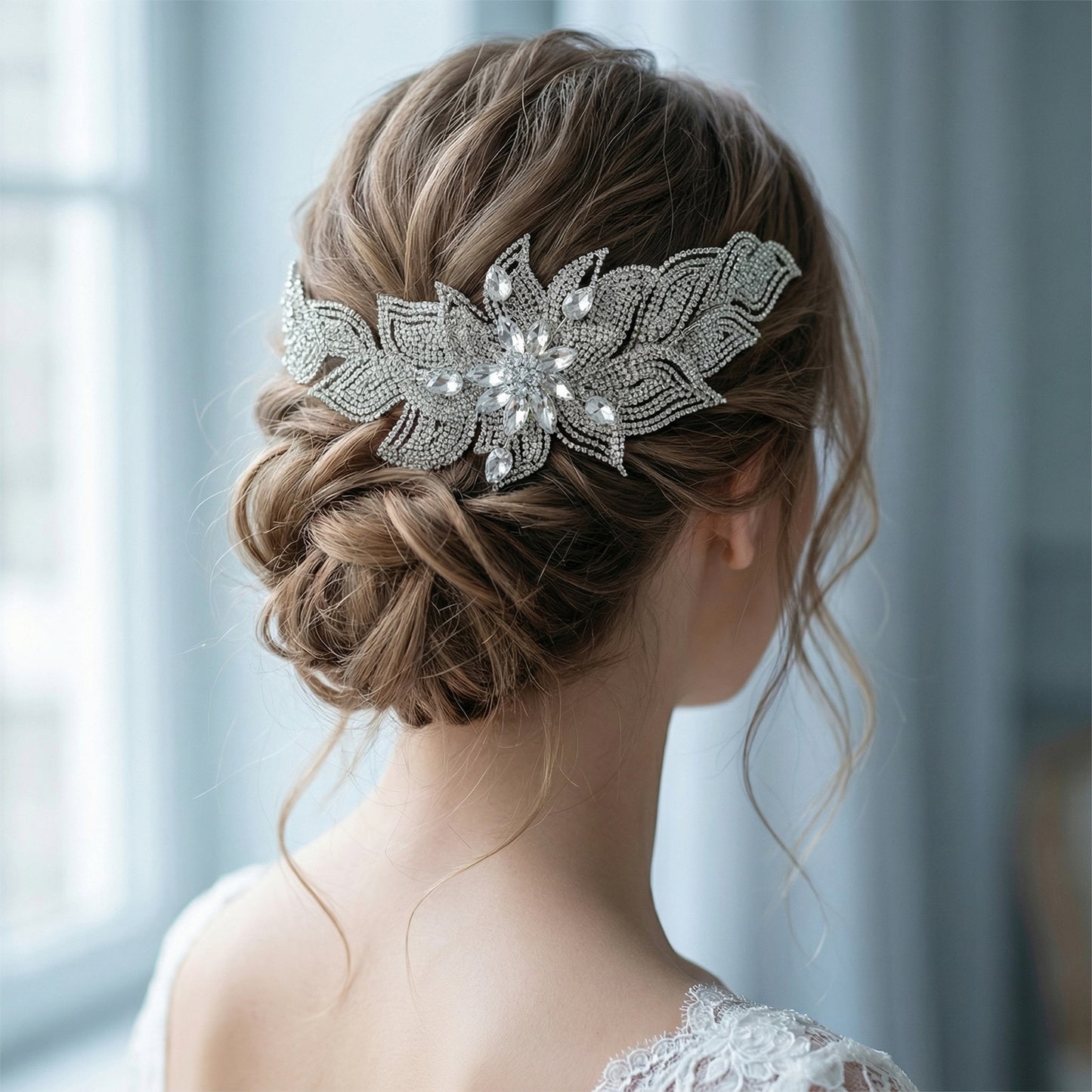 Silver Rhinestone Wedding Tiara for Bride - Bridella BHP455-S