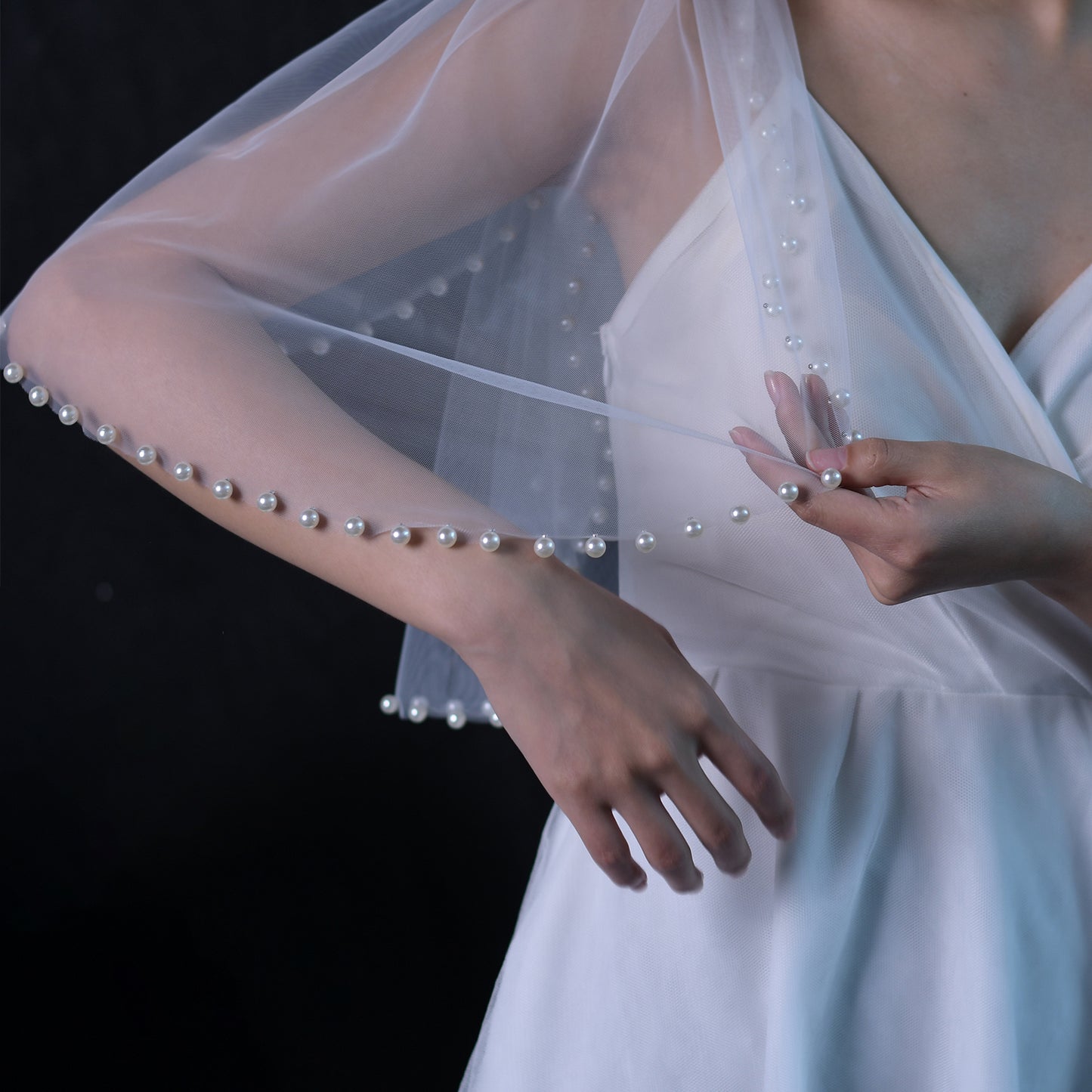 Pearl Mesh Bridal Shawl Wedding Wrap - Bridella BVG40A