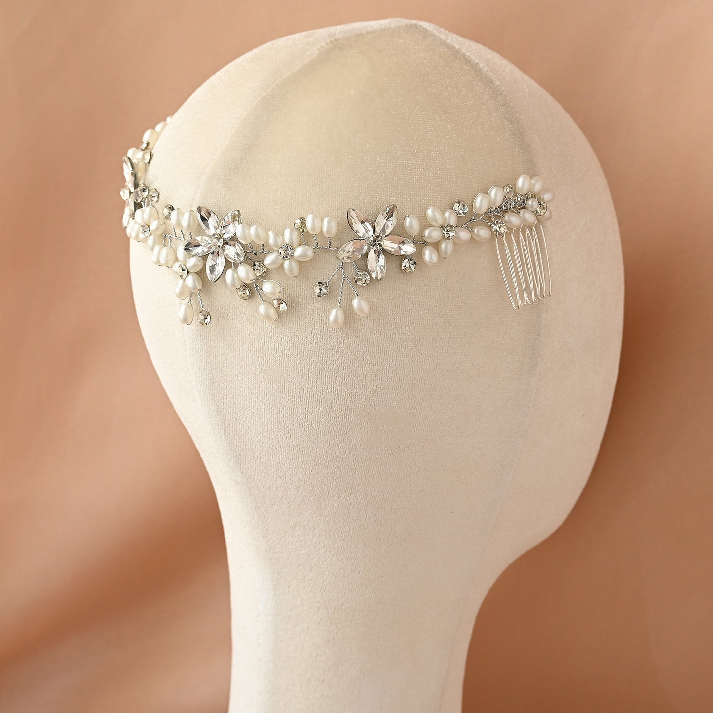 Bridella BHP128 Silver Rhinestone & Pearl Tiara