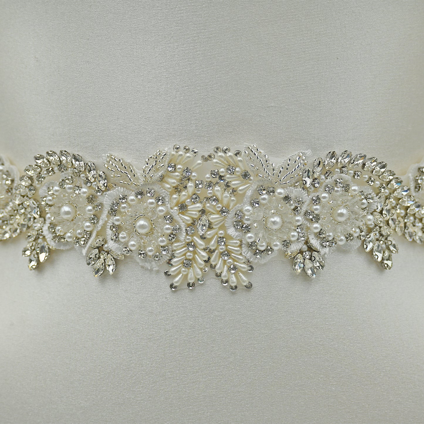 Bridella BS83 Off White Rhinestone & Pearl Belt