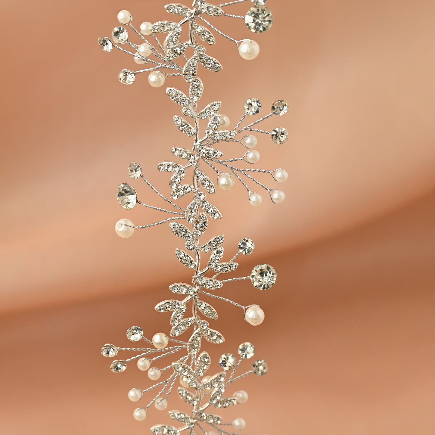 Bridella BHP233-S Silver Rhinestone & Pearl Headband