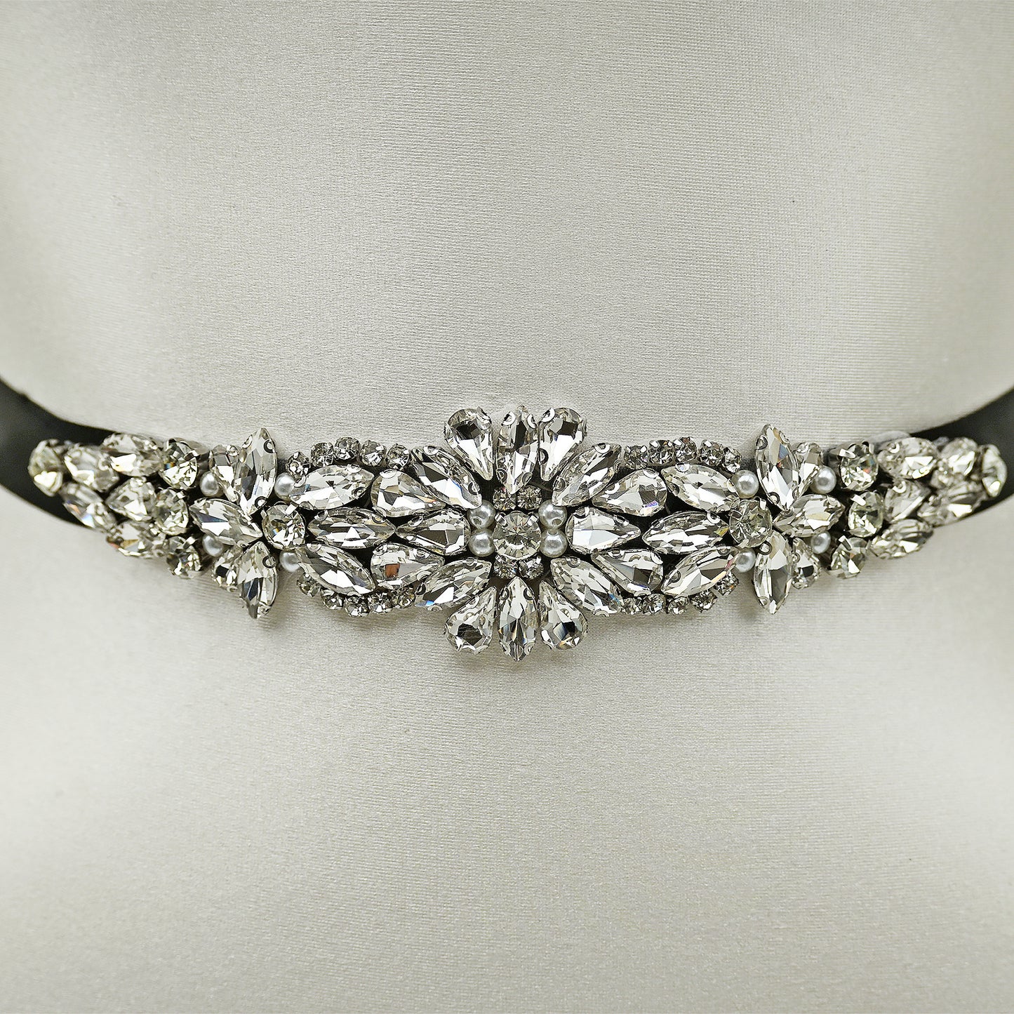 Black Rhinestone Bridal Belt Sash for Wedding - Bridella BS407