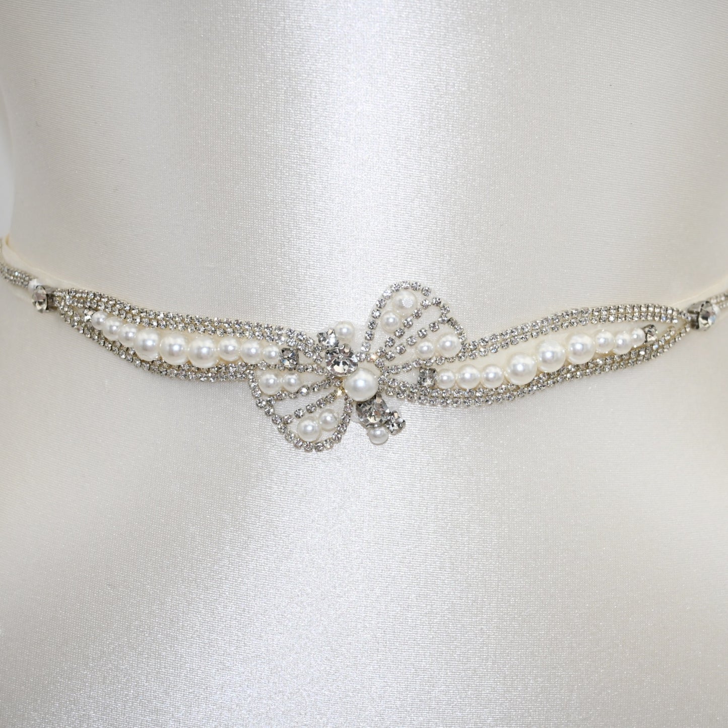Bridella BS97 Off White Rhinestone & Pearl Belt