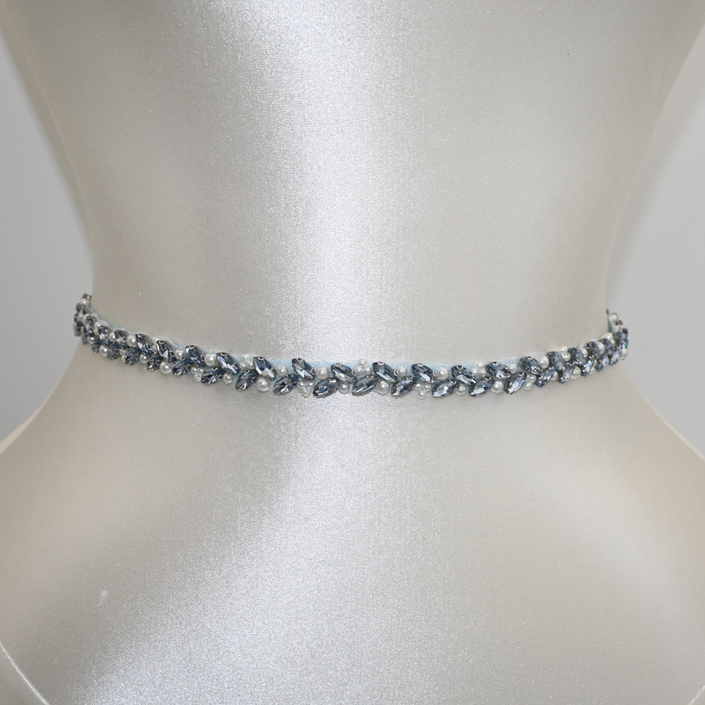 Bridella BS383QL Light Blue Rhinestone & Pearl Belt