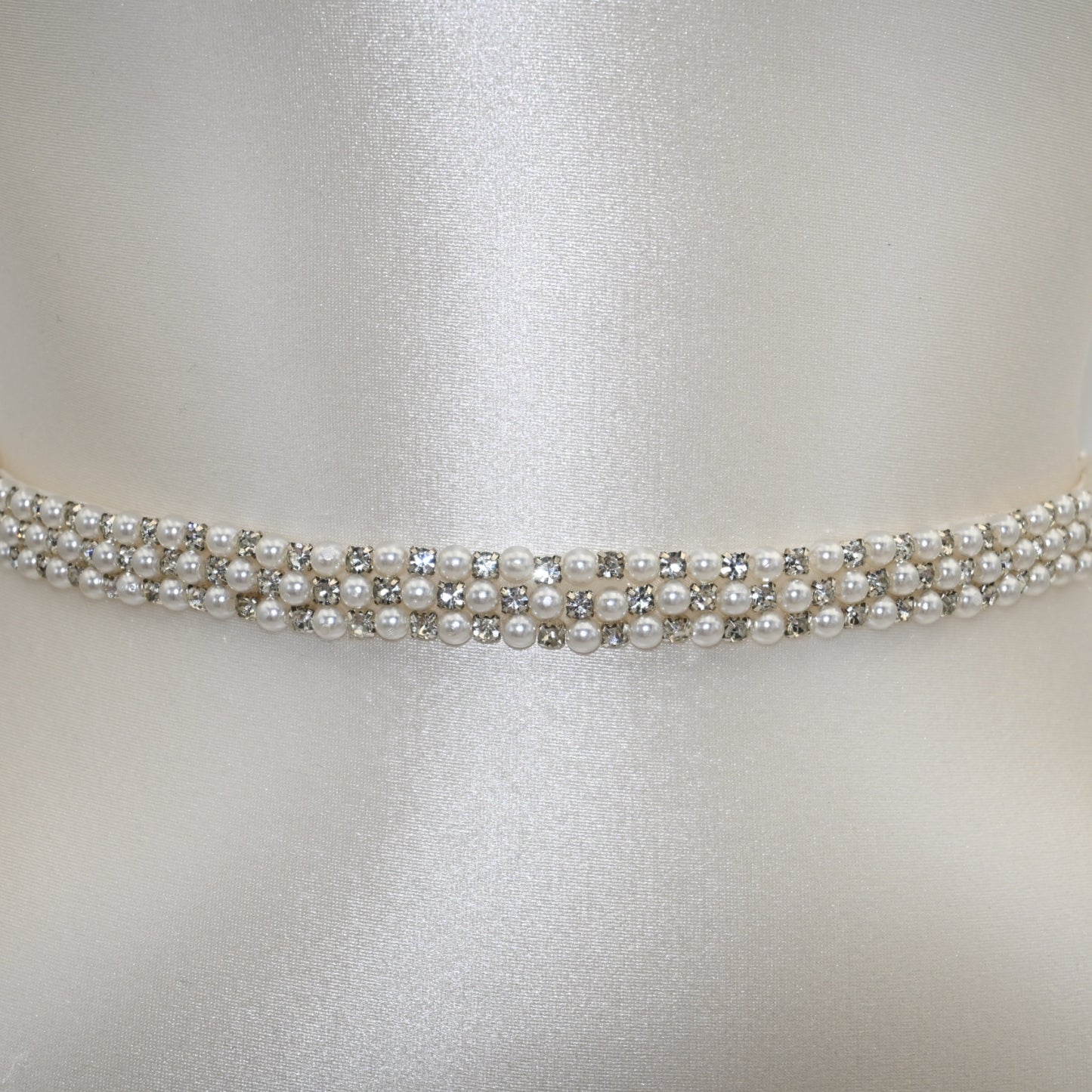 Bridella BS134 Off White Rhinestone & Pearl Belt