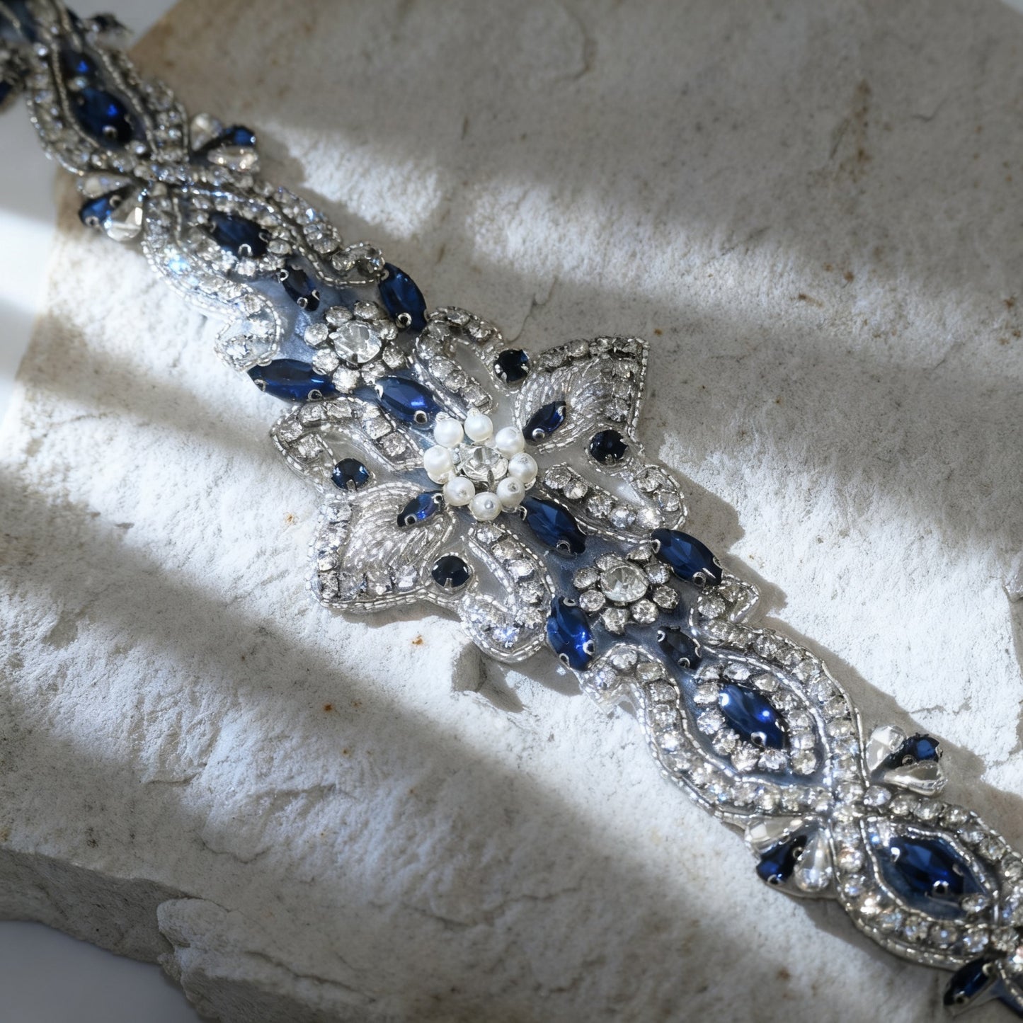 Bridella BS245ML Navy Rhinestone & Pearl Belt