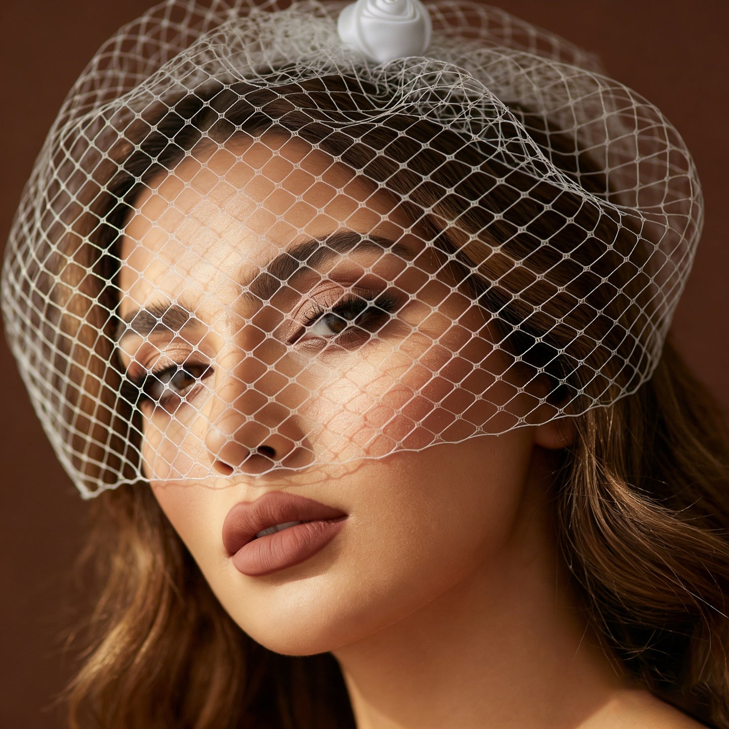 Birdcage Bridal Veil Ribbon Flower Headband Blusher Face Veil White - Bridella BVA02