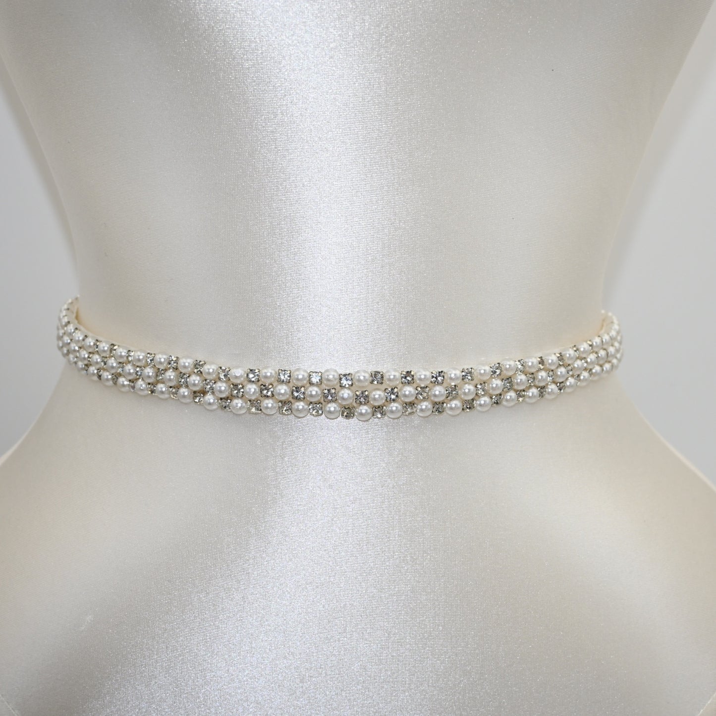 Bridella BS134 Off White Rhinestone & Pearl Belt