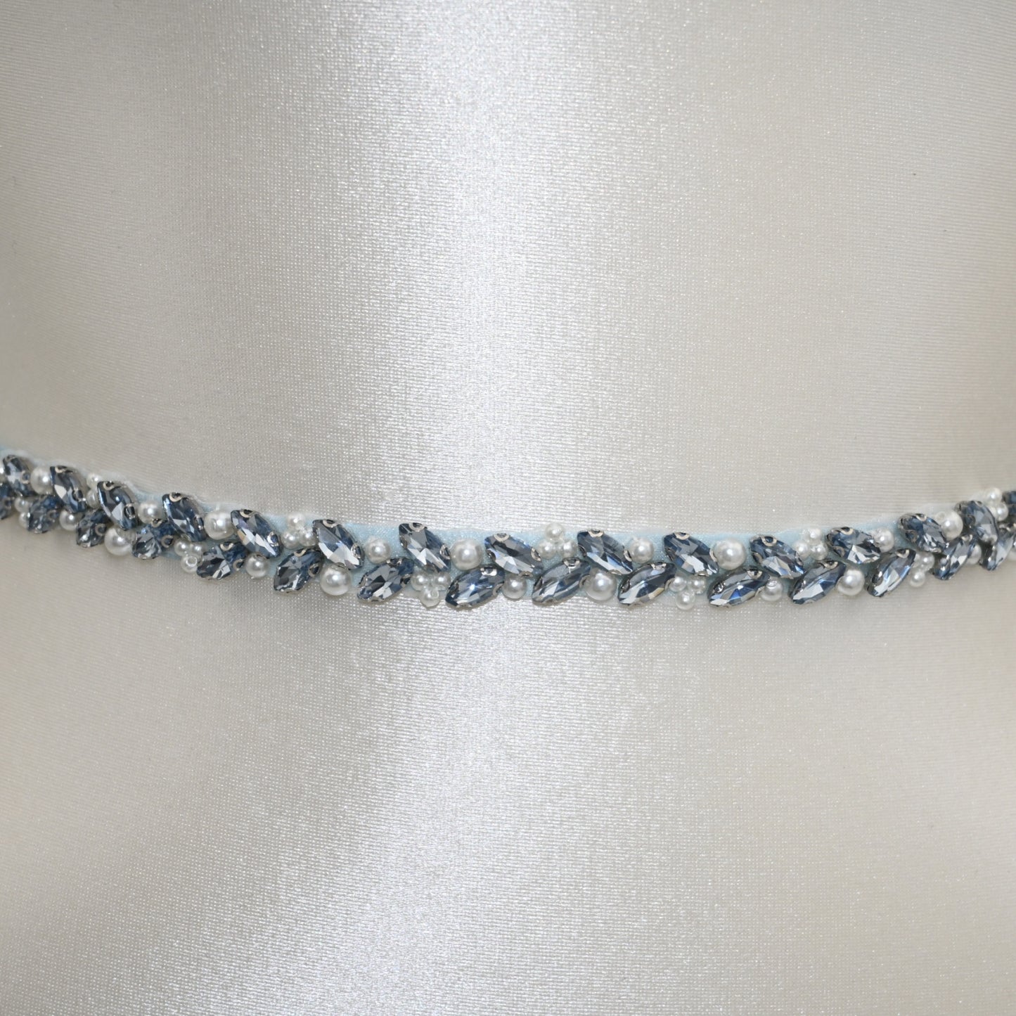 Bridella BS383QL Light Blue Rhinestone & Pearl Belt