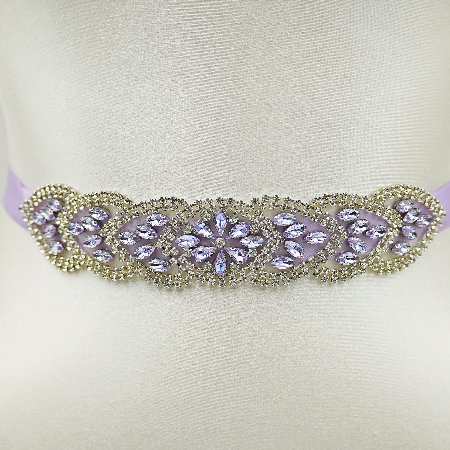 Lavender Rhinestone Bridal Sash Ribbon Wedding Dress Belt – Bridella BS248LA