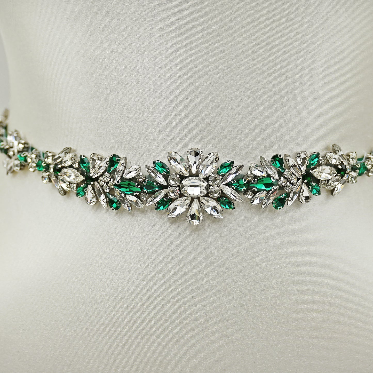 Green Rhinestone Bridal Belt Wedding Sash - Bridella BS122KL