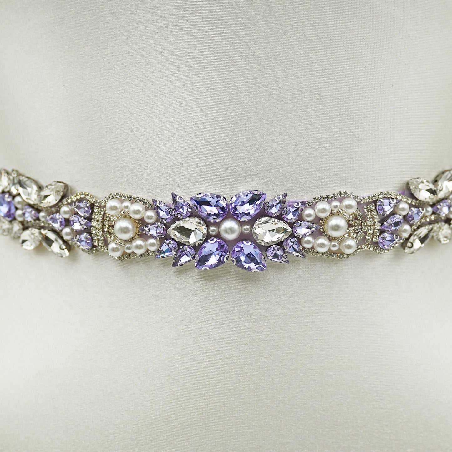 Lavender Rhinestone Pearl Bridal Sash Ribbon Wedding Dress Belt – Bridella BS258