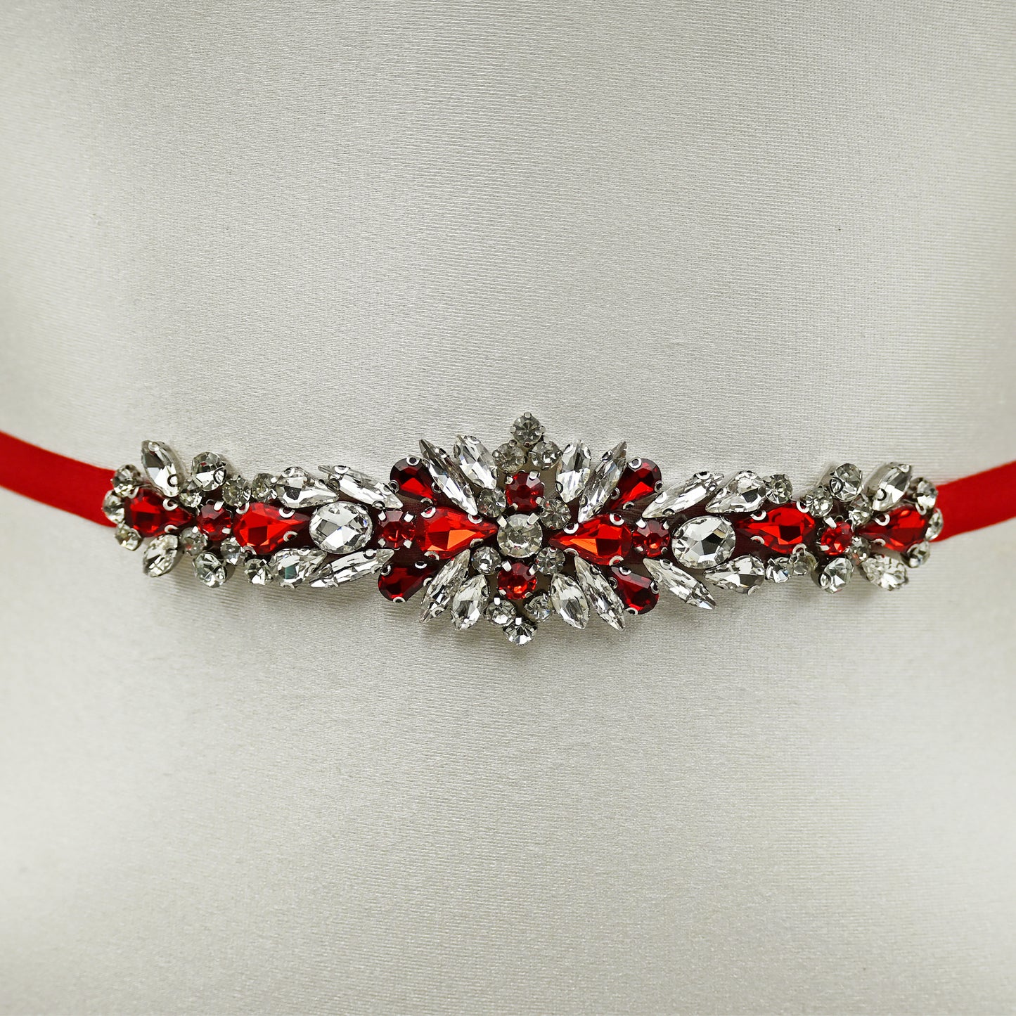 Red Rhinestone Bridal Dress Belt for Wedding - Bridella BS160R