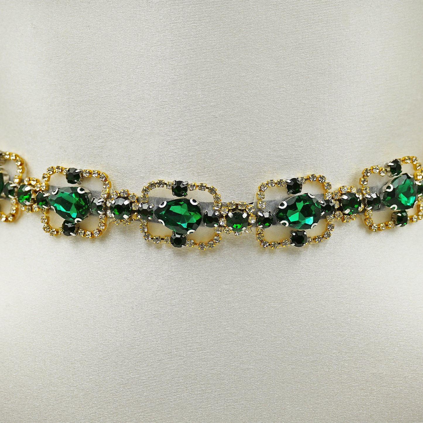 Green Rhinestone & Pearl Belt for Wedding - Bridella BS218KL