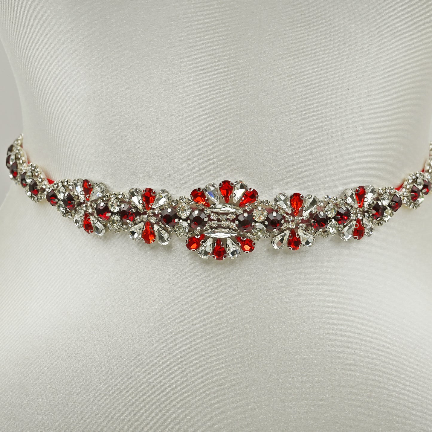 Red Rhinestone Bridal Dress Belt for Wedding - Bridella BS165R