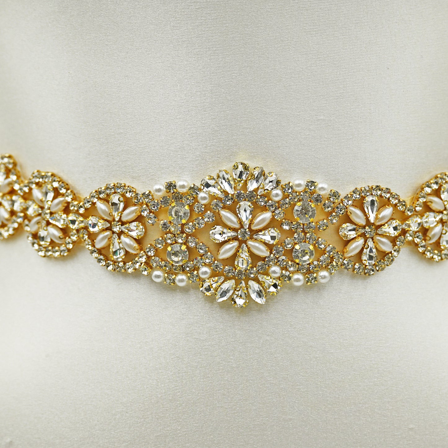 Champagne Rhinestone & Pearl Bridal Dress Belt for Wedding - Bridella BS161-G