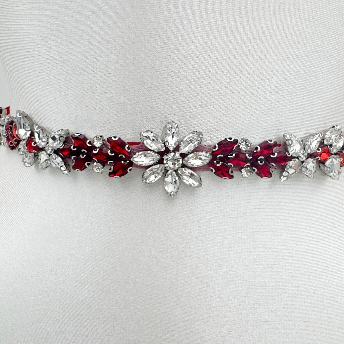 BS174R burgundy rhinestone belt