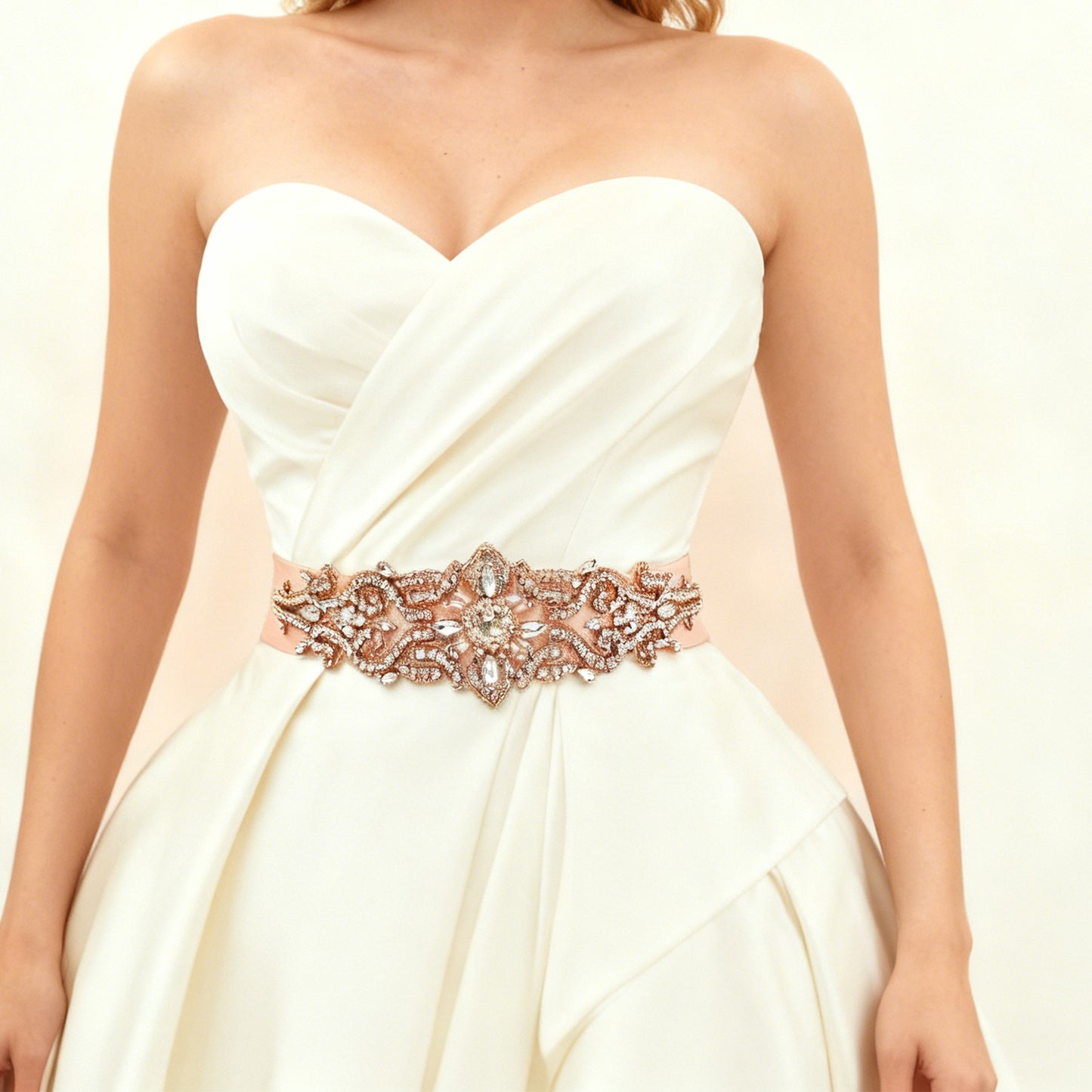 Bridella BS26RG Rose Gold Rhinestone & Pearl Belt