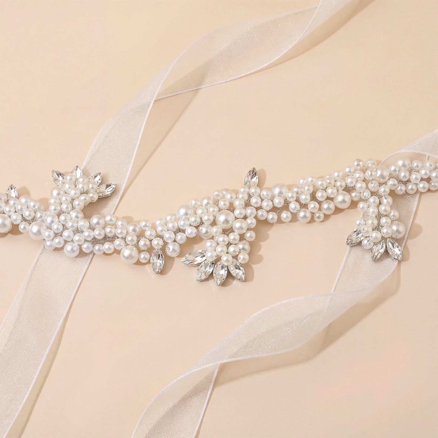 Bridella BHP186-S Silver Rhinestone & Pearl Headband