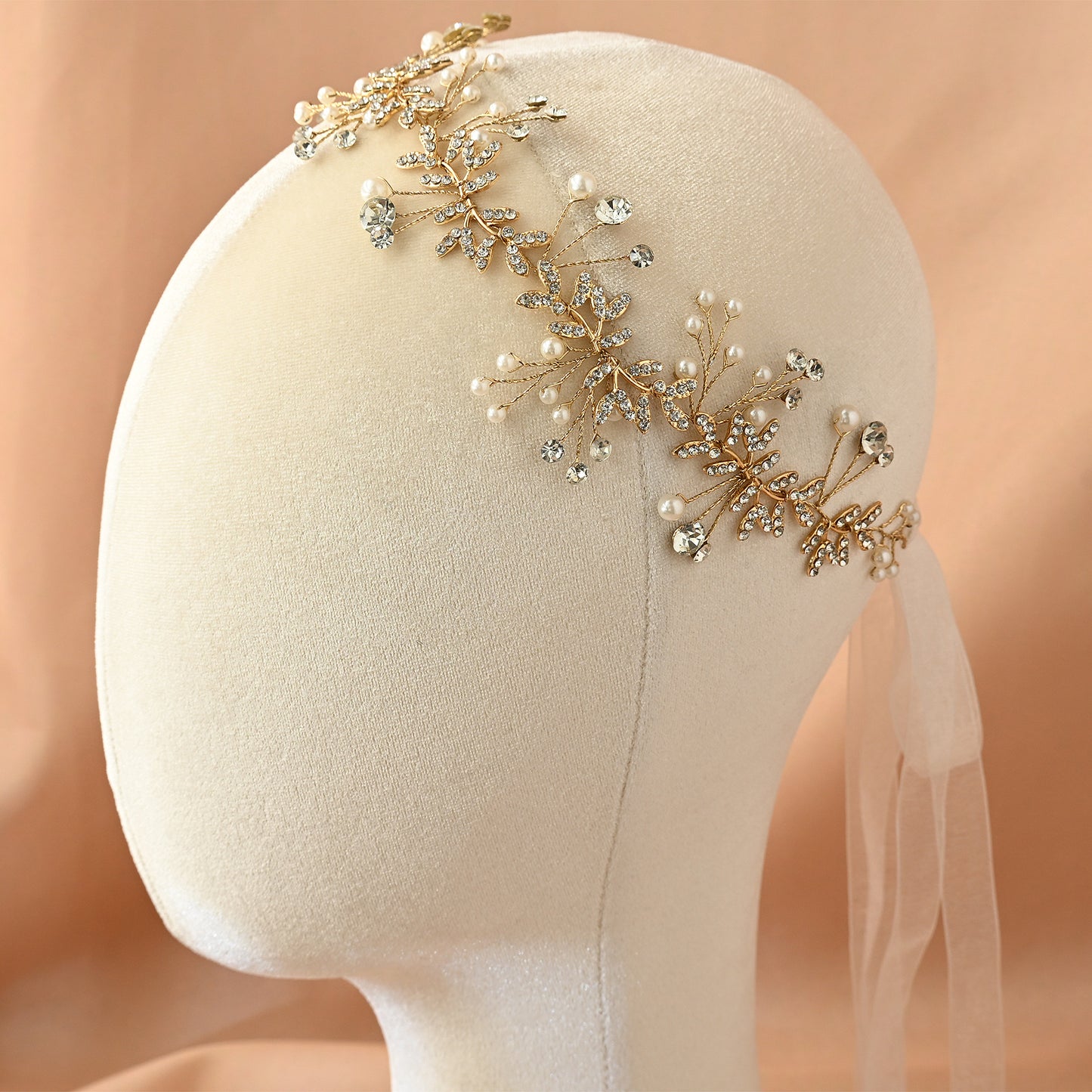 Bridella BHP233-G Gold Rhinestone & Pearl Headband