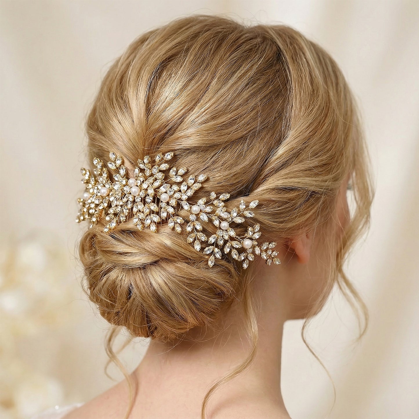 Bridella BHP434-G Gold Rhinestone & Pearl Hair Comb
