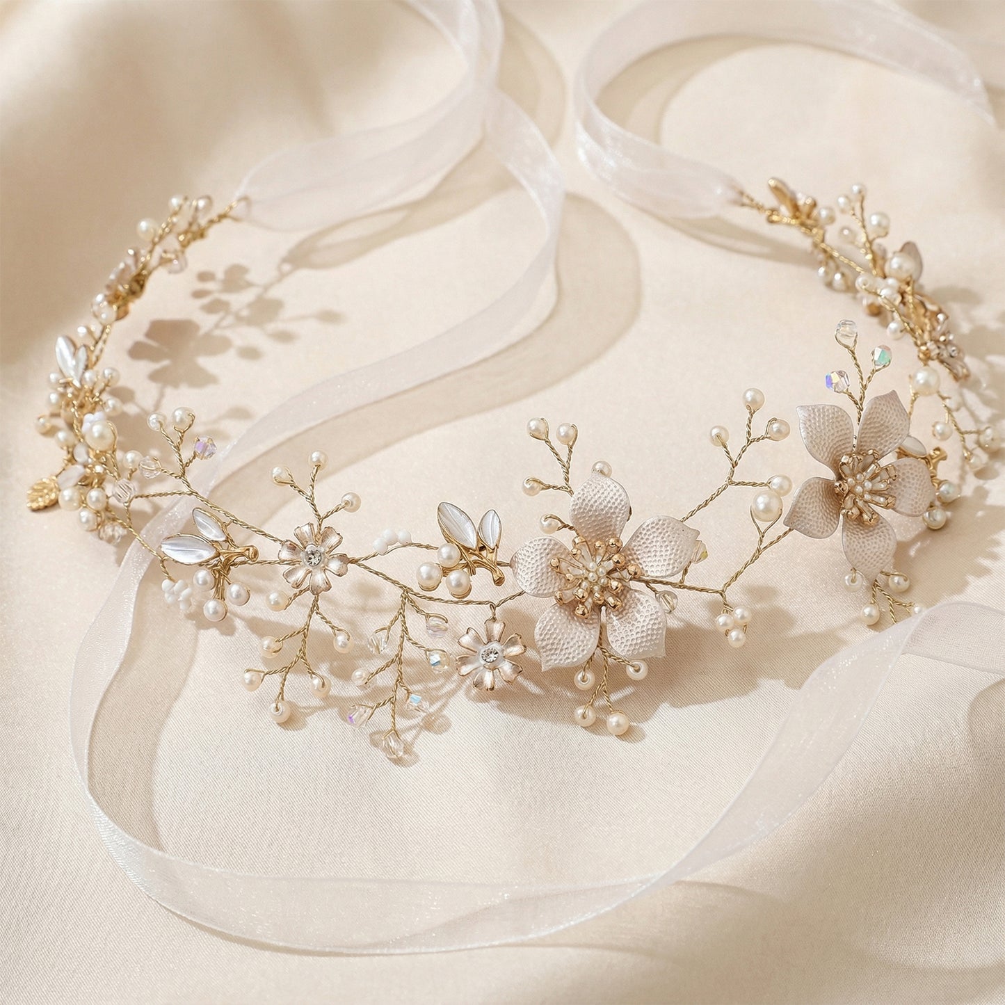 Bridella BHP357-G Gold Pearl & Alloy Headband