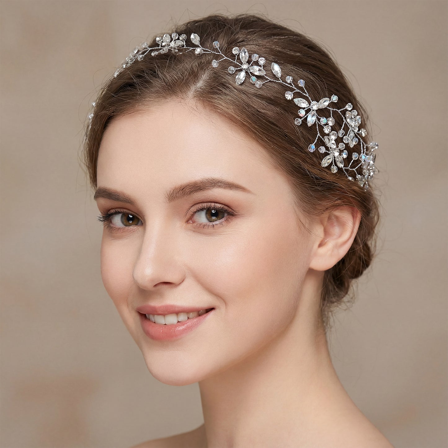 Bridella BHP142 Silver Rhinestone & Crystal Headband