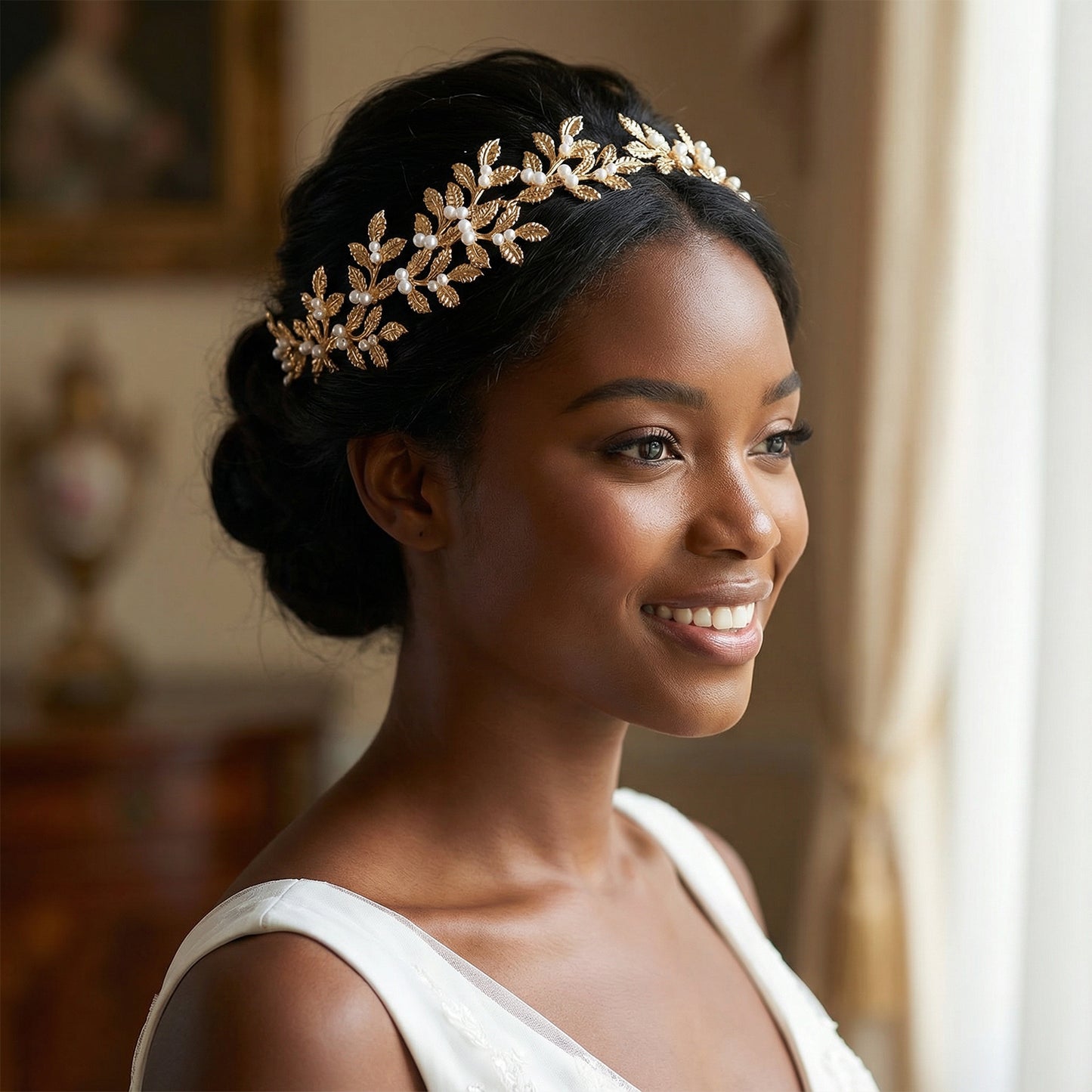 Bridella BHP353 Gold Pearl & Alloy Headband