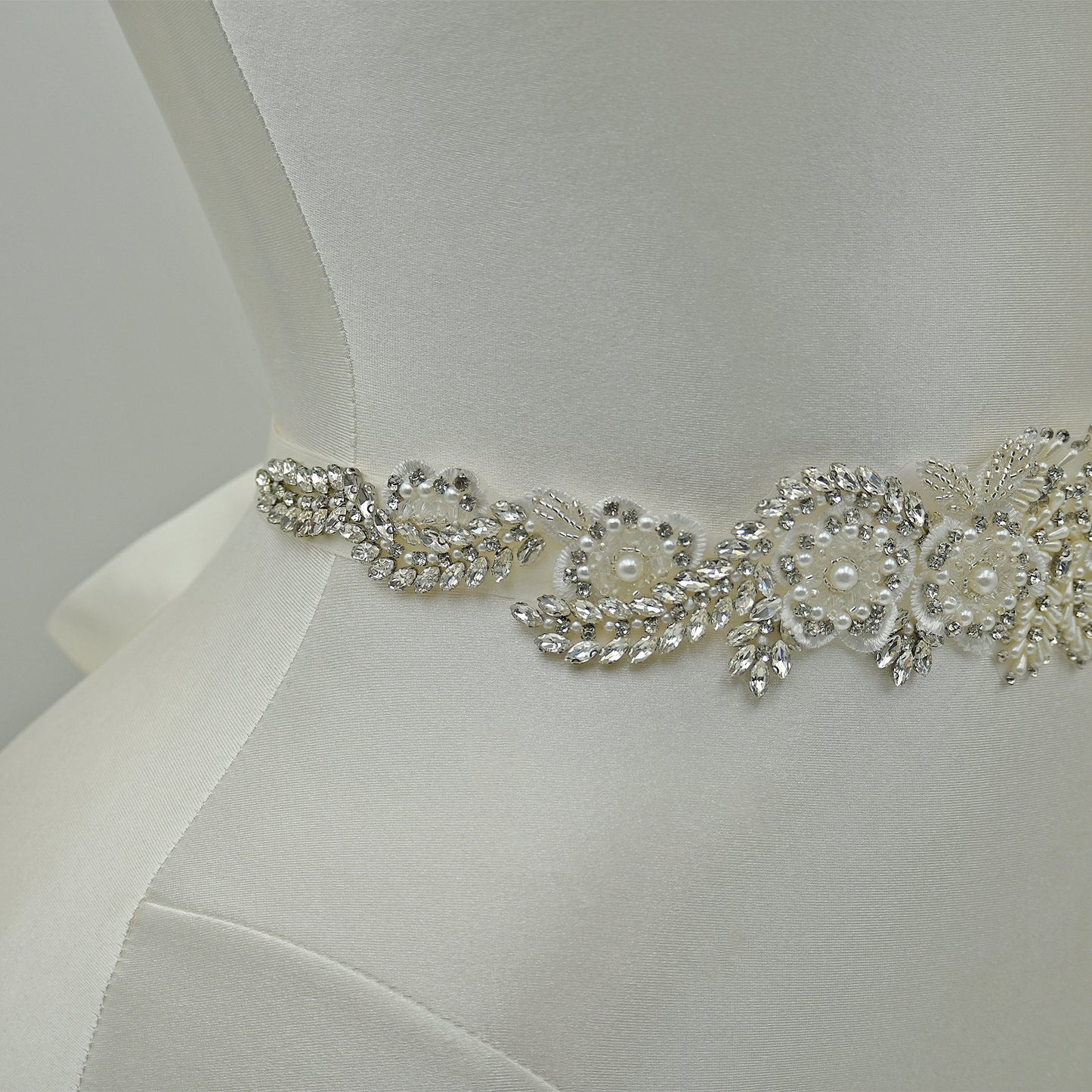 Bridella BS83 Off White Rhinestone & Pearl Belt