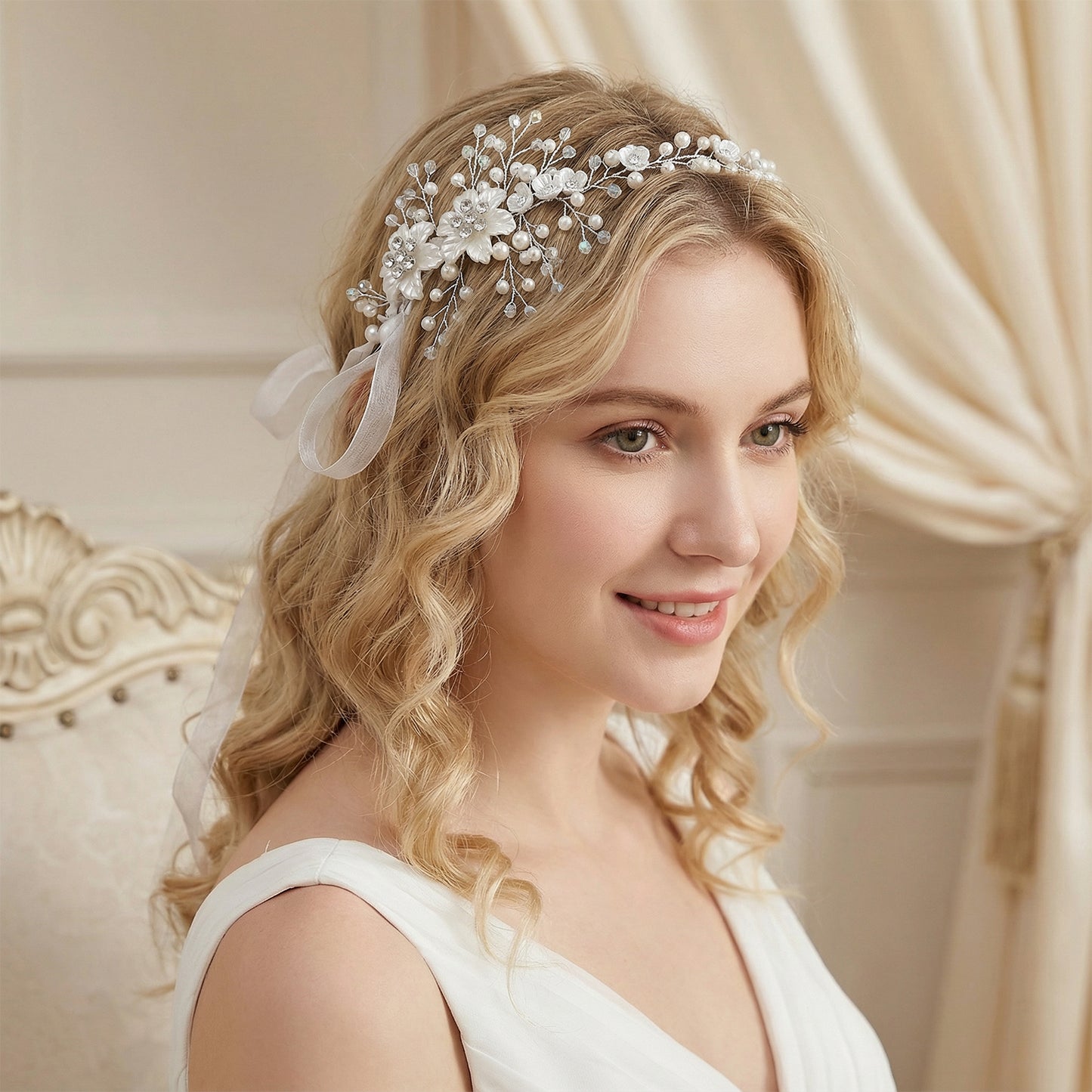 Bridella BHP295-S Silver Pearl & Crystal Headwear