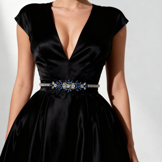 Bridella BS166ML-Navy Blue Rhinestone Belt