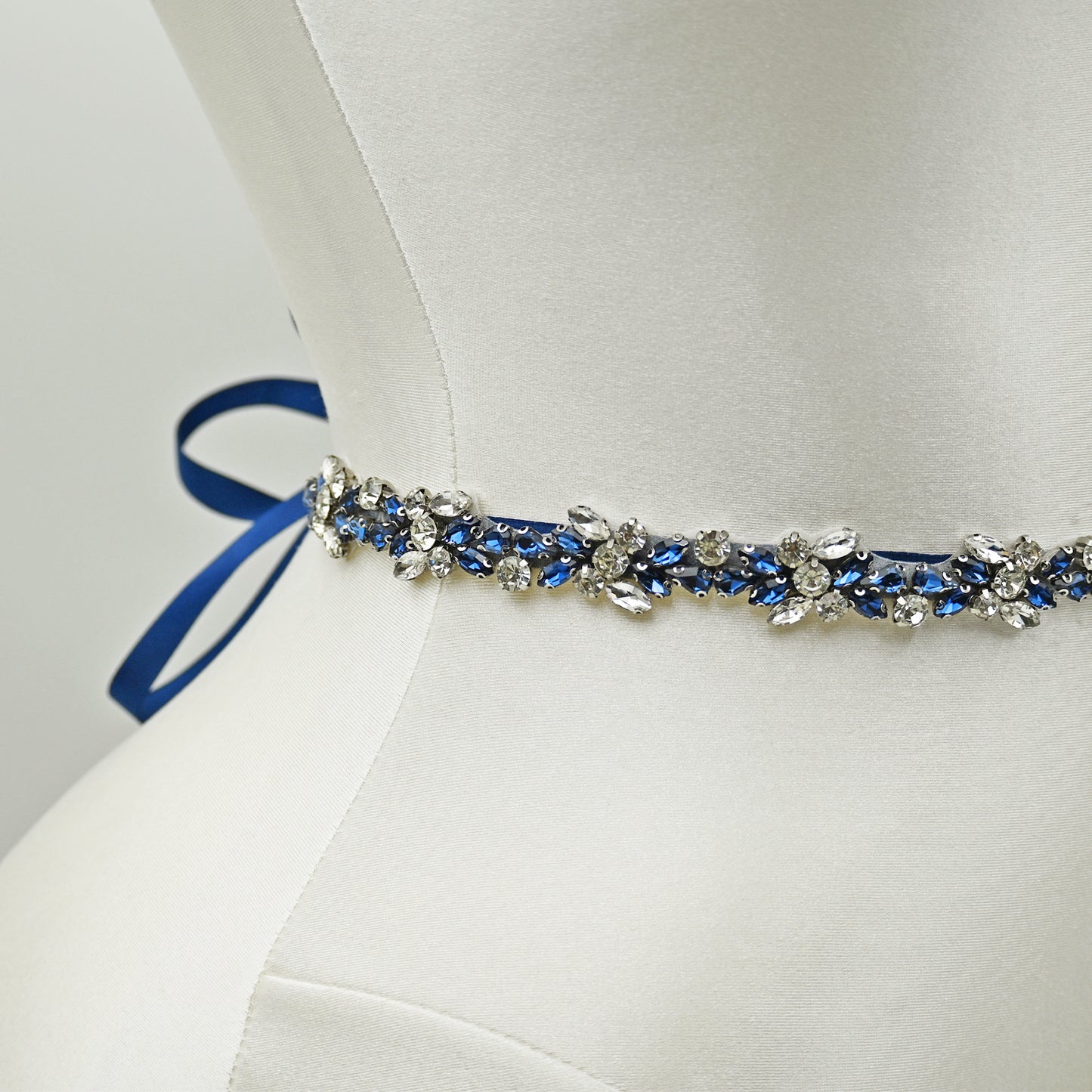 Navy Rhinestone Bridal Dress Belt for Wedding - Bridella BS437ML