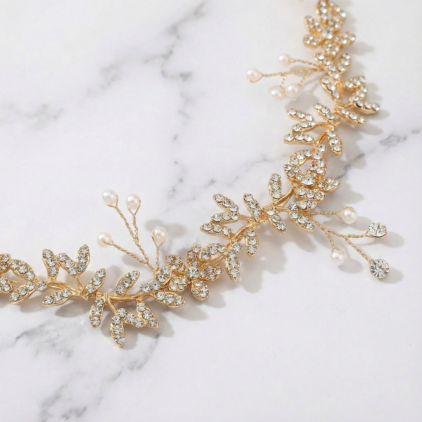 Bridella BHP89 Gold Rhinestone & Pearl Headband